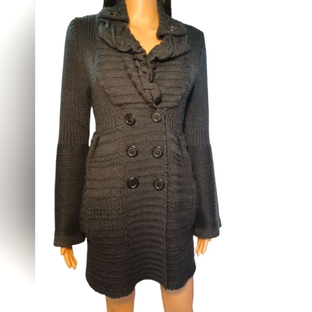 John Fashion Black Wool Blend Cardigan Sweater Size Large